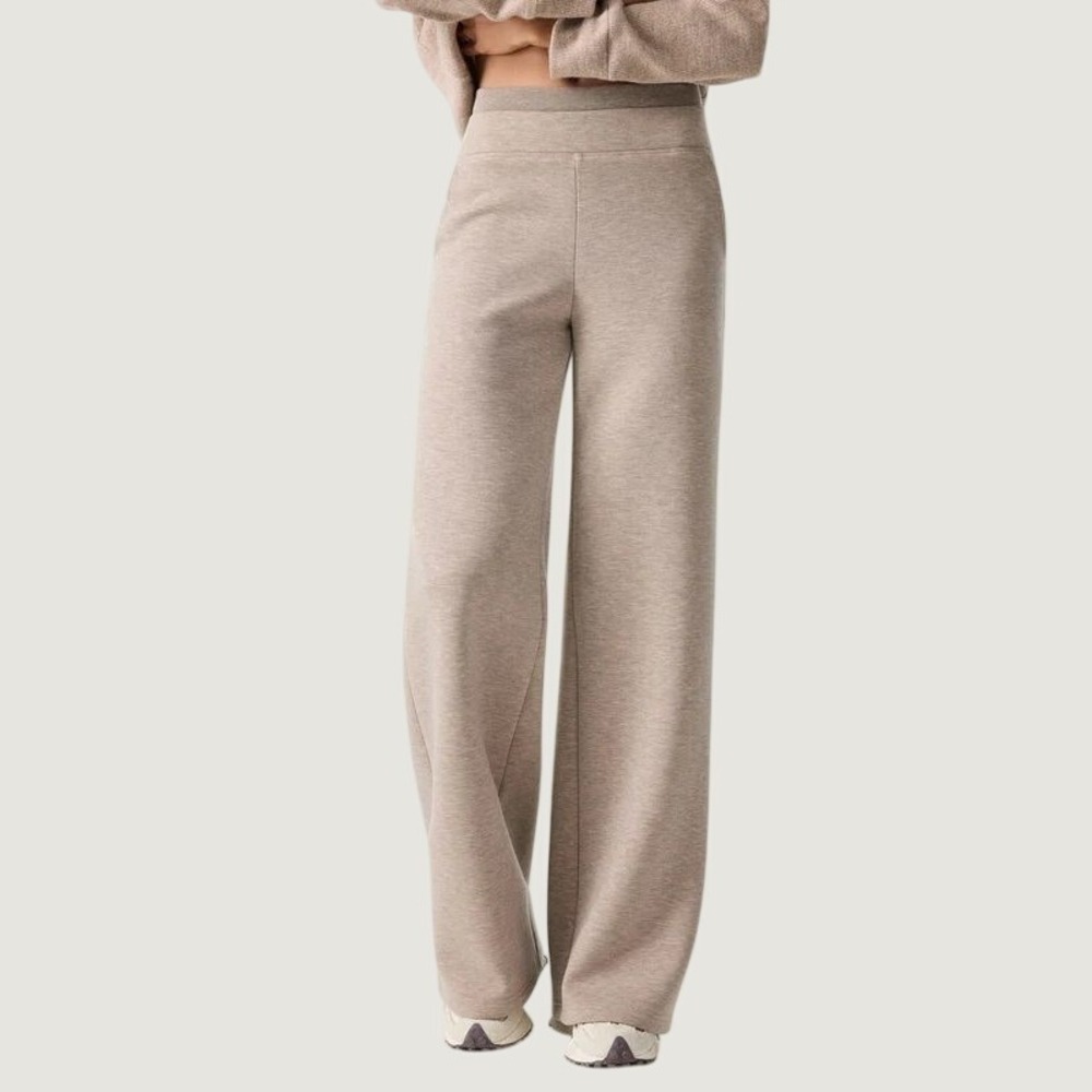 OGL FuzzLuxe Double Waistband Straight Leg Pants S Heather Morganite Chic Cozy